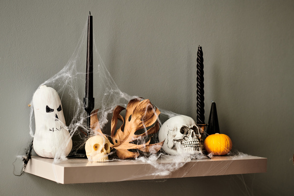 Shelf Decorated with Halloween Paraphernalia
